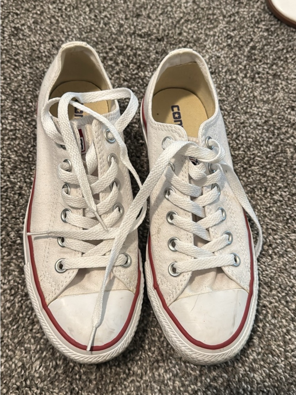 Converse White Low-Top Canvas Sneakers with Red Accent